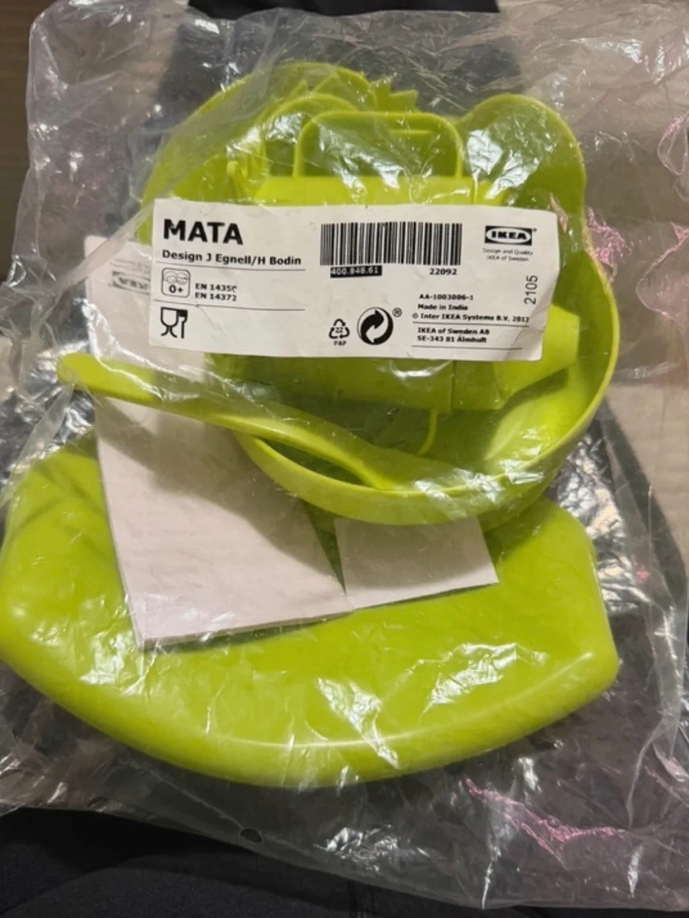 IKEA MALA Lime Green - 3-Piece Set with bib, cup, bowl and utensils